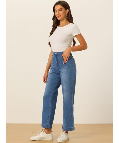 Wide Leg Jeans for Women's High Waisted Stretchy Straight Leg Jeans Buttoned Loose Denim Pants Blue $16.35 Jeans