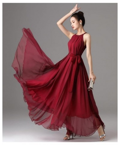 Women's Sleeveless Halter Neck Bridesmaid Dress Candy Color Evening Prom Flare Dresses Halter Burgundy $28.41 Dresses