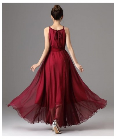 Women's Sleeveless Halter Neck Bridesmaid Dress Candy Color Evening Prom Flare Dresses Halter Burgundy $28.41 Dresses