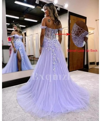 Women's Tulle Prom Dresses Lace Appliques Long Ball Gowns Strapless High Split Evening Dresses 2024 White $35.32 Dresses