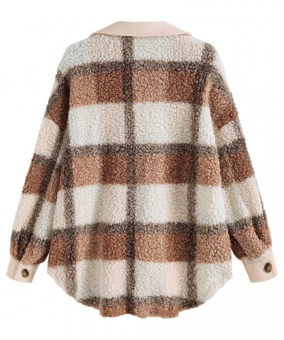 Women's Plaid Fleece Lined Hooded Jacket Button Up Oversized Fuzzy Coat Checkered Flannel Hoodie Jacket 95_khaki $18.45 Jackets