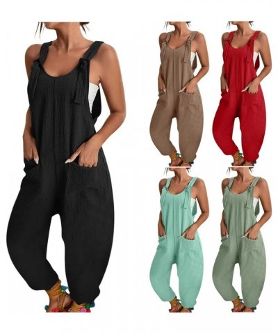 Jumpsuits for Women Sleeveless Summer Casual Solid Rompers Adjustable Strap Wide Leg Overalls with Pockets 2024 A-black $7.64...