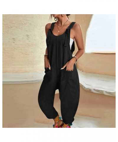 Jumpsuits for Women Sleeveless Summer Casual Solid Rompers Adjustable Strap Wide Leg Overalls with Pockets 2024 A-black $7.64...