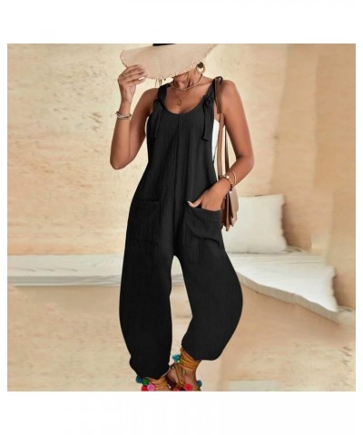 Jumpsuits for Women Sleeveless Summer Casual Solid Rompers Adjustable Strap Wide Leg Overalls with Pockets 2024 A-black $7.64...