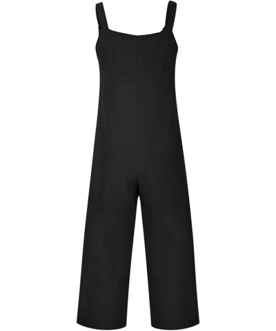 Jumpsuits for Women Sleeveless Summer Casual Solid Rompers Adjustable Strap Wide Leg Overalls with Pockets 2024 A-black $7.64...