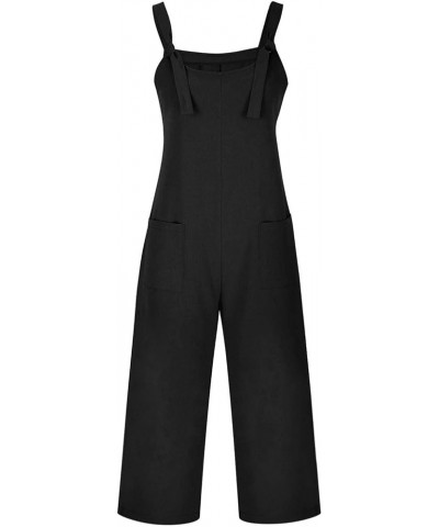 Jumpsuits for Women Sleeveless Summer Casual Solid Rompers Adjustable Strap Wide Leg Overalls with Pockets 2024 A-black $7.64...