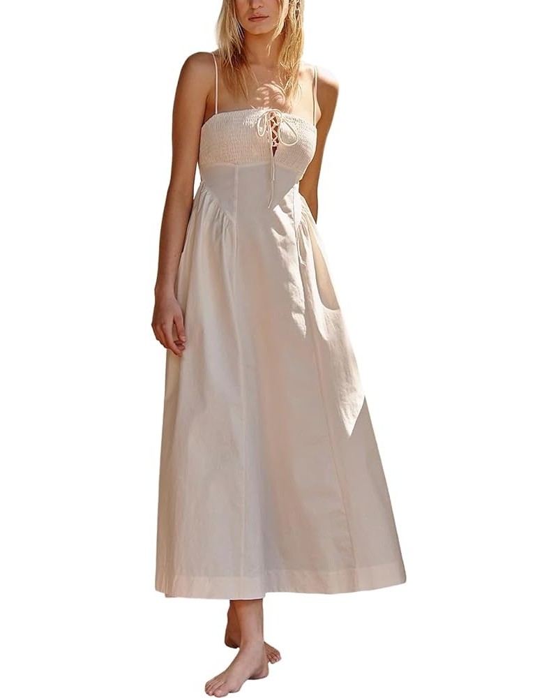 Women Summer Maxi Dress Solid Color Tie-Up Sleeveless Sexy Backless Flowy Dress Wedding Guest Dresses for Women G White $14.8...