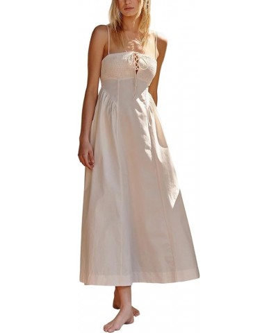 Women Summer Maxi Dress Solid Color Tie-Up Sleeveless Sexy Backless Flowy Dress Wedding Guest Dresses for Women G White $14.8...