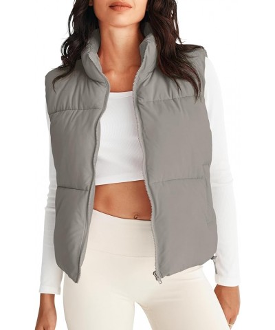 Womens Puffer Vest Stand Collar Zip Up Sleeveless Padded Gilet Coat with Pockets Grey $27.83 Vests