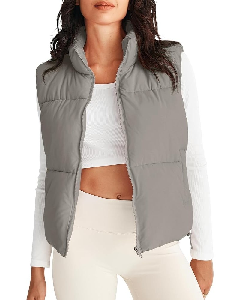 Womens Puffer Vest Stand Collar Zip Up Sleeveless Padded Gilet Coat with Pockets Grey $27.83 Vests