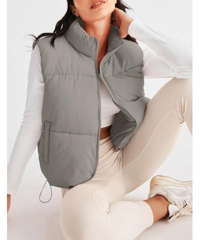 Womens Puffer Vest Stand Collar Zip Up Sleeveless Padded Gilet Coat with Pockets Grey $27.83 Vests