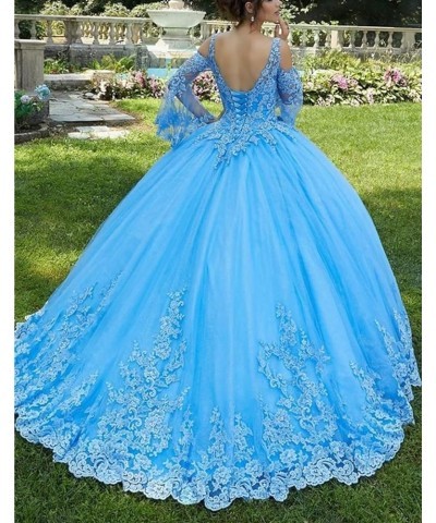 Long Sleeve Lace Quinceanera Dresses Ball Gown Princess Tulle Prom Gown for Sweet 15 16 Teens Sky Blue $77.42 Dresses