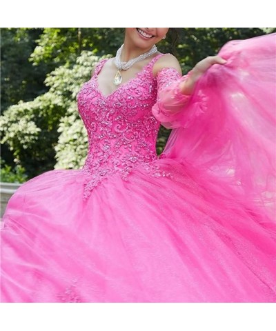 Long Sleeve Lace Quinceanera Dresses Ball Gown Princess Tulle Prom Gown for Sweet 15 16 Teens Sky Blue $77.42 Dresses