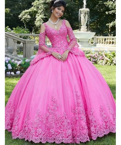 Long Sleeve Lace Quinceanera Dresses Ball Gown Princess Tulle Prom Gown for Sweet 15 16 Teens Sky Blue $77.42 Dresses