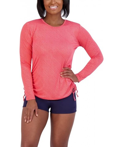 Women's Standard Long Sleeve Rashguard Adjustable Side Tie UPF Sun Protection Quick Dry Swim Shirt Coral $12.00 Swimsuits