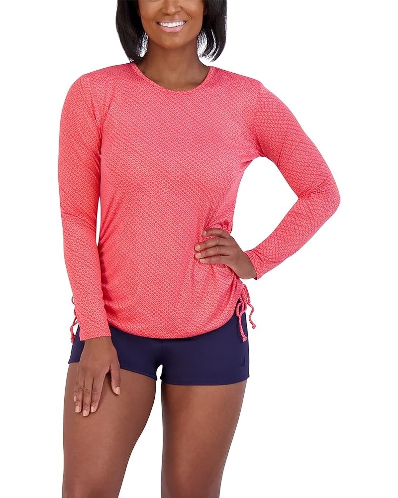 Women's Standard Long Sleeve Rashguard Adjustable Side Tie UPF Sun Protection Quick Dry Swim Shirt Coral $12.00 Swimsuits