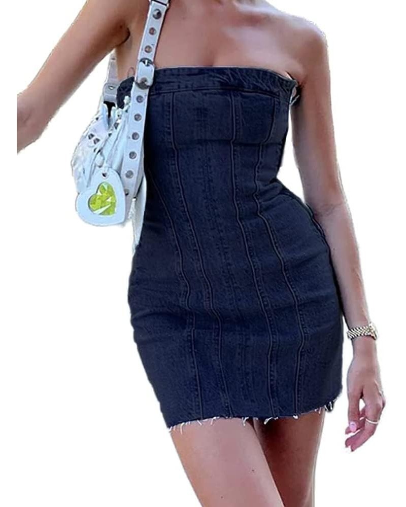 Women's Sexy Jeans Denim Strapless Dresses Bodycon Corset Tube Mini Dress 1-dark Blue $14.88 Dresses