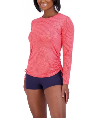 Women's Standard Long Sleeve Rashguard Adjustable Side Tie UPF Sun Protection Quick Dry Swim Shirt Coral $12.00 Swimsuits