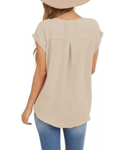 Womens Casual Short Sleeve Tops Dressy Crew Neck Side Button Shirts Blouse Beige $13.74 Blouses