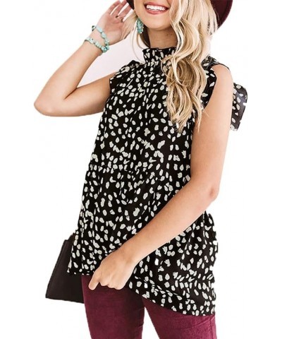 Women's 2024 Summer Tops Ruffle Neck Cap Sleeve Floral Print Loose Babydoll Tank Shirts Tunic Blouses Leopard-black $9.61 Tanks