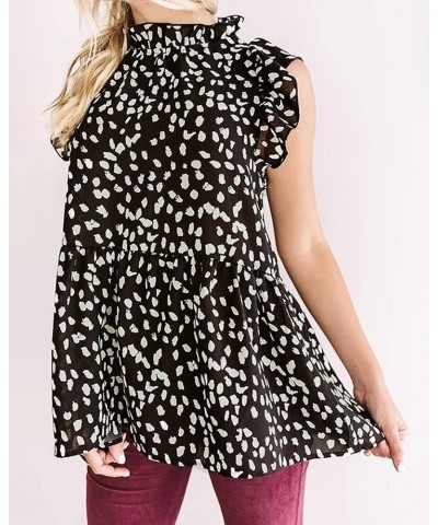 Women's 2024 Summer Tops Ruffle Neck Cap Sleeve Floral Print Loose Babydoll Tank Shirts Tunic Blouses Leopard-black $9.61 Tanks