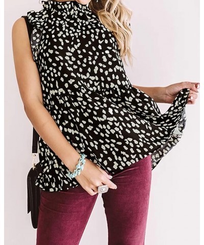 Women's 2024 Summer Tops Ruffle Neck Cap Sleeve Floral Print Loose Babydoll Tank Shirts Tunic Blouses Leopard-black $9.61 Tanks