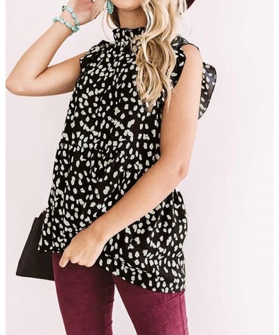 Women's 2024 Summer Tops Ruffle Neck Cap Sleeve Floral Print Loose Babydoll Tank Shirts Tunic Blouses Leopard-black $9.61 Tanks