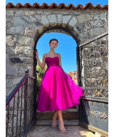 Spaghetti Straps Tulle Prom Dress Tea Length Formal Party Evening Dress with Pockets Wisteria $34.80 Dresses