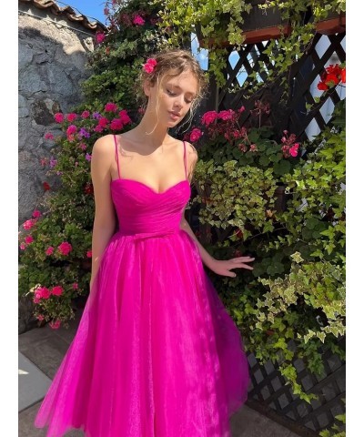 Spaghetti Straps Tulle Prom Dress Tea Length Formal Party Evening Dress with Pockets Wisteria $34.80 Dresses