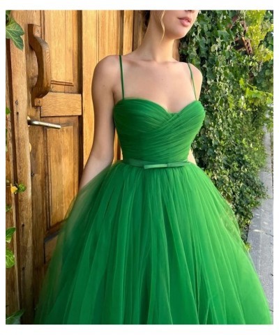 Spaghetti Straps Tulle Prom Dress Tea Length Formal Party Evening Dress with Pockets Wisteria $34.80 Dresses