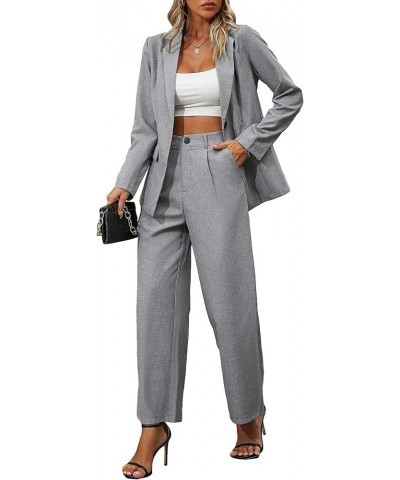 SweatyRocksWomen's 2 Piece Outfits Elegant Open Front Long Sleeve Blazer and Pants Workwear Sets Grey $40.49 Suits