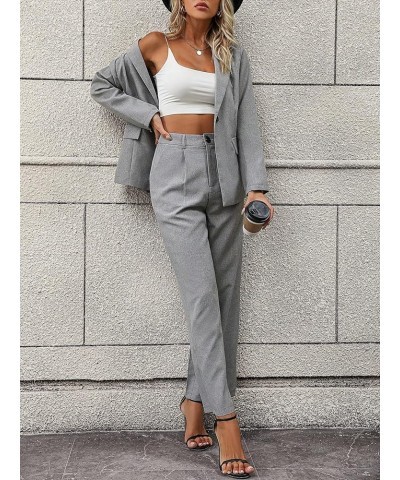 SweatyRocksWomen's 2 Piece Outfits Elegant Open Front Long Sleeve Blazer and Pants Workwear Sets Grey $40.49 Suits