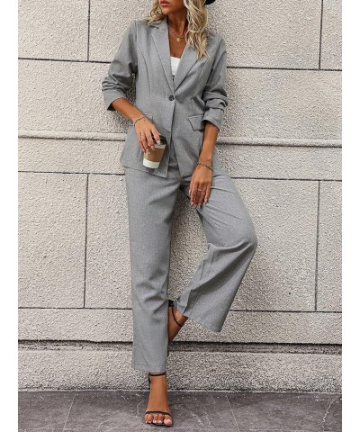 SweatyRocksWomen's 2 Piece Outfits Elegant Open Front Long Sleeve Blazer and Pants Workwear Sets Grey $40.49 Suits