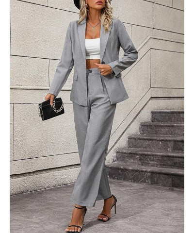 SweatyRocksWomen's 2 Piece Outfits Elegant Open Front Long Sleeve Blazer and Pants Workwear Sets Grey $40.49 Suits