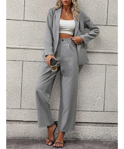 SweatyRocksWomen's 2 Piece Outfits Elegant Open Front Long Sleeve Blazer and Pants Workwear Sets Grey $40.49 Suits