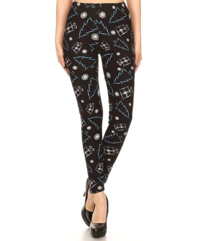 Womens High Waist Christmas Holiday Winter Leggings Black Blue Gift Tree $9.98 Leggings