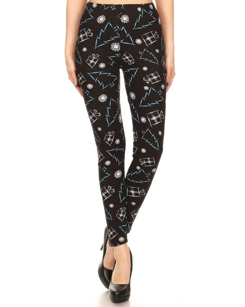 Womens High Waist Christmas Holiday Winter Leggings Black Blue Gift Tree $9.98 Leggings