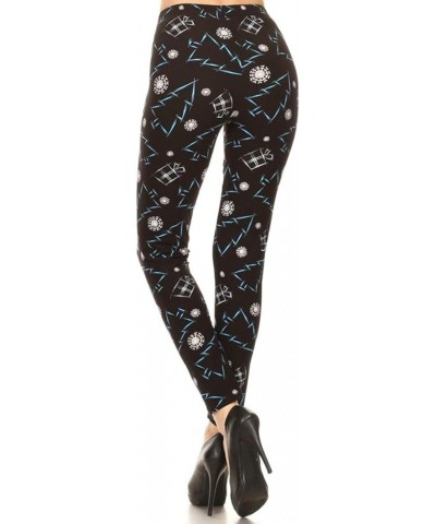 Womens High Waist Christmas Holiday Winter Leggings Black Blue Gift Tree $9.98 Leggings