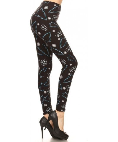 Womens High Waist Christmas Holiday Winter Leggings Black Blue Gift Tree $9.98 Leggings