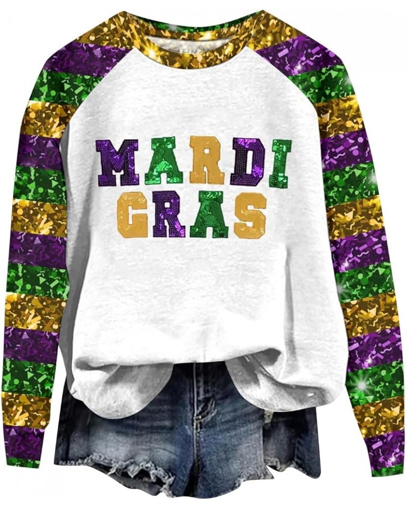 Mardi Gras Shirts for Women Sequin Printed Round Neck Mask Tops 2024 Carnival Long Sleeve Raglan Basic Blouse 32orange $13.56...