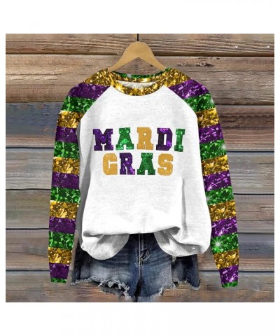 Mardi Gras Shirts for Women Sequin Printed Round Neck Mask Tops 2024 Carnival Long Sleeve Raglan Basic Blouse 32orange $13.56...