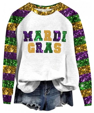 Mardi Gras Shirts for Women Sequin Printed Round Neck Mask Tops 2024 Carnival Long Sleeve Raglan Basic Blouse 32orange $13.56...