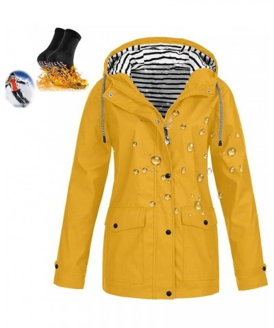 Women Jacket Windproof Waterproof Warm Rash Jacket Raincoat Light Hooded Coat Hiking Cycling Windbreaker Yellow $18.76 Coats