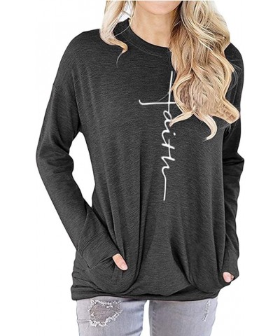 Women's Faith Sweatshirt Loose Fit Long Sleeve Crewneck Christian Letter Print Tunic Tops with Pocket 1l-gray $12.71 Hoodies ...