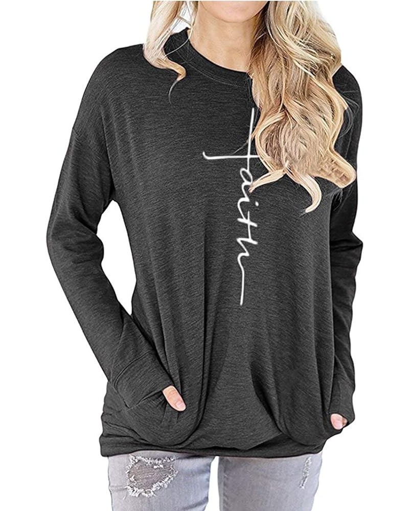 Women's Faith Sweatshirt Loose Fit Long Sleeve Crewneck Christian Letter Print Tunic Tops with Pocket 1l-gray $12.71 Hoodies ...