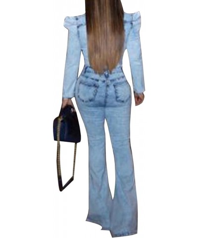 Women's Sexy Button Down Slim Fit Denim Long Jumpsuit Playsuit Lapel Full length Jeans Rompers Overalls Light Blue-30051 $29....