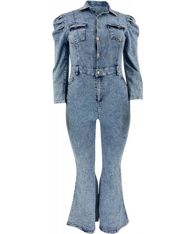 Women's Sexy Button Down Slim Fit Denim Long Jumpsuit Playsuit Lapel Full length Jeans Rompers Overalls Light Blue-30051 $29....