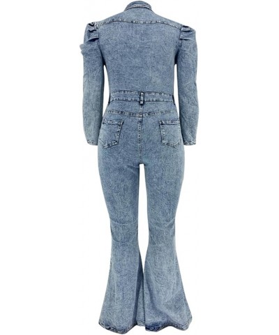 Women's Sexy Button Down Slim Fit Denim Long Jumpsuit Playsuit Lapel Full length Jeans Rompers Overalls Light Blue-30051 $29....