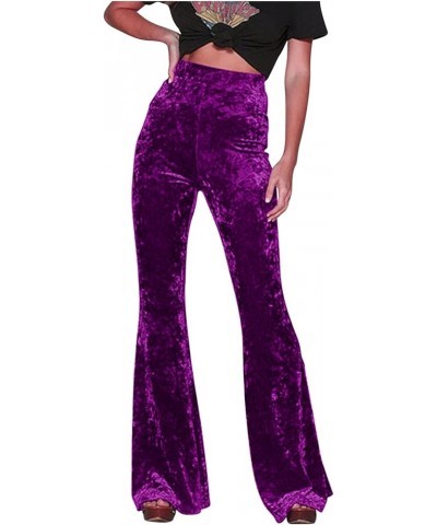 Velvet Flare Pants Women Vintage Bell Bottoms High Waisted Disco Pants Stretch Palazzo Pants Fashion Wide Leg Pants A1-purple...