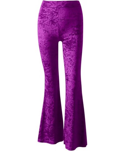 Velvet Flare Pants Women Vintage Bell Bottoms High Waisted Disco Pants Stretch Palazzo Pants Fashion Wide Leg Pants A1-purple...